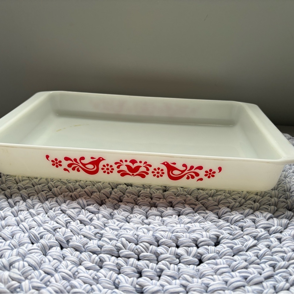 Vintage Pyrex Friendship Red Birds Rectangular Baking Dish 1970s GRANDMACORE